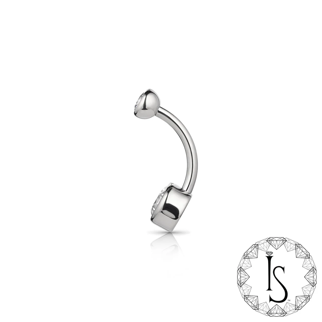 Industrial Strength Navel Curved Barbell - Double Bezel (Faceted Gem) - Image 2
