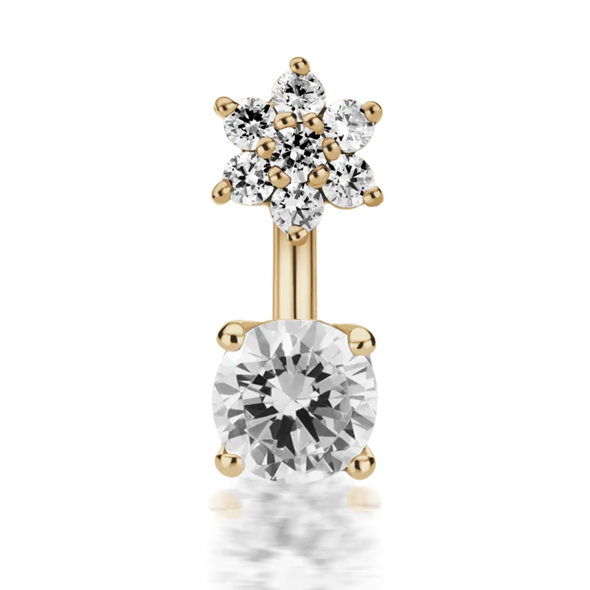 Maria Tash 4.5mm CZ Flower and 4mm Prong Set CZ Navel Barbell - Image 2