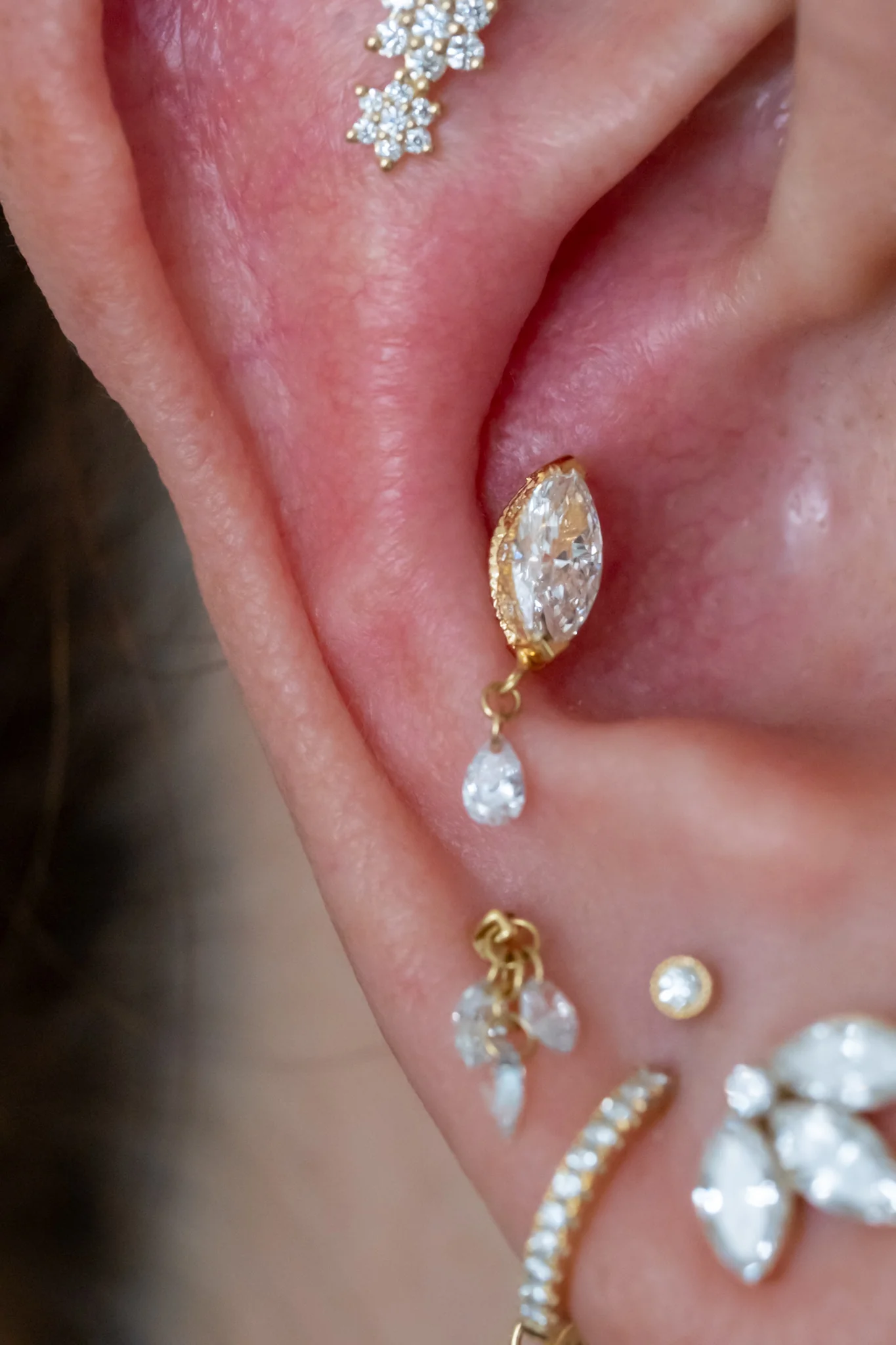 Maria Tash Single Teardrop Marquise Diamond Threaded Stud - Image 3
