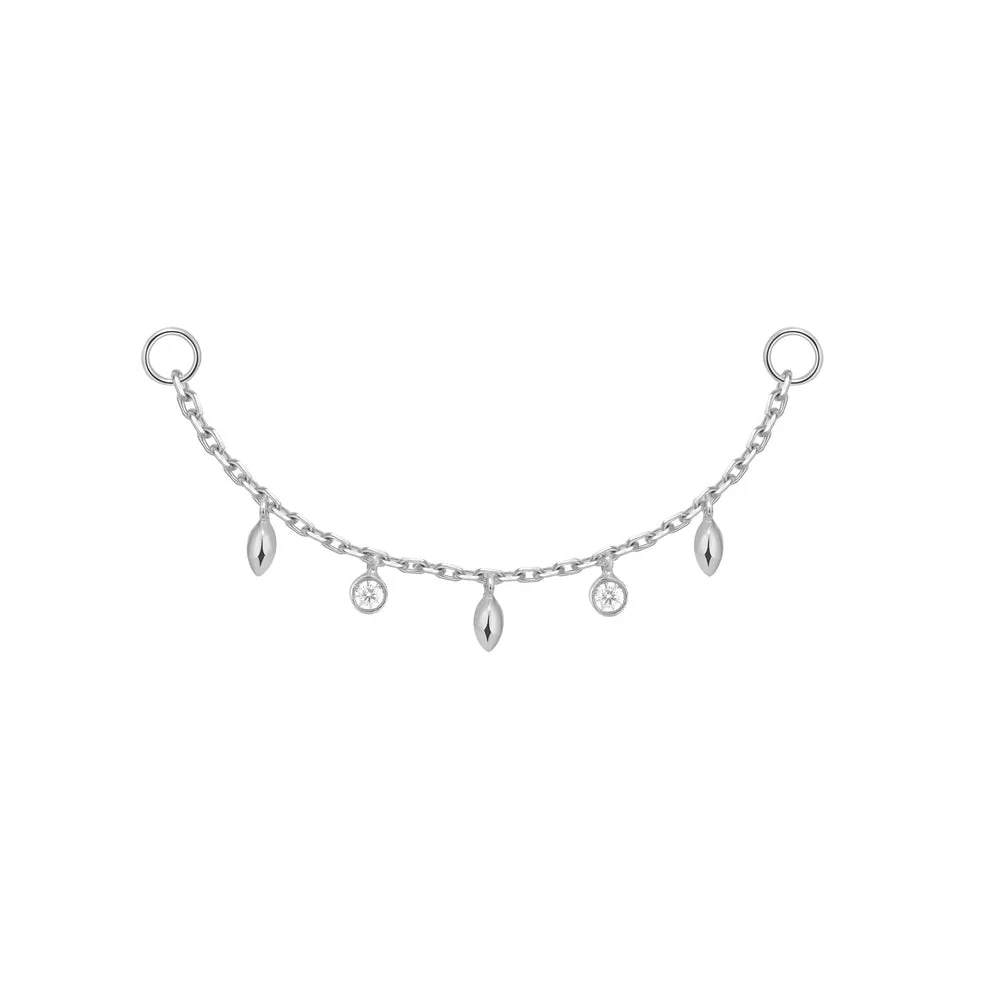 Modern Mood Chain with 5 dripping Bezel Diamonds and Marquise Gold Beads - Image 2