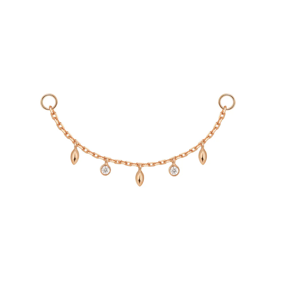 Modern Mood Chain with 5 dripping Bezel Diamonds and Marquise Gold Beads - Image 3