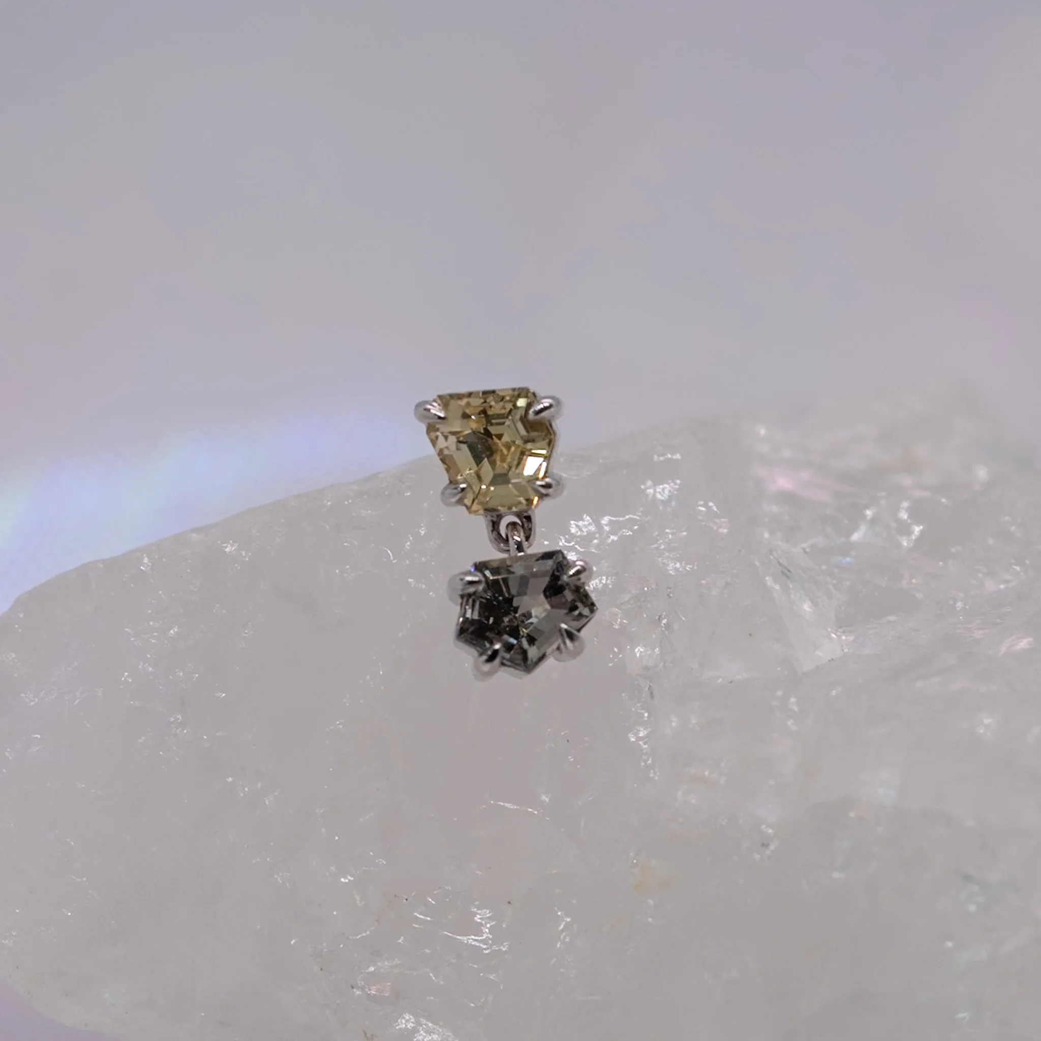 Modern Mood Claw Set Double Drop Faceted Sapphire Freeform One-Of-A-Kind - Image 2