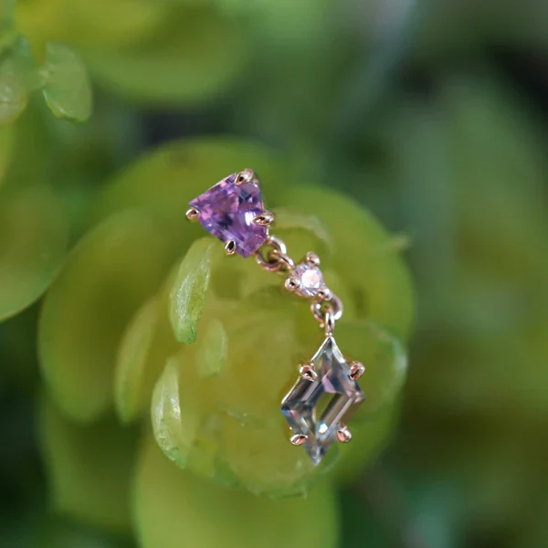 Modern Mood Claw Set Double Drop Faceted Sapphire With Diamond Middle Freeform One-Of-A-Kind - Image 2